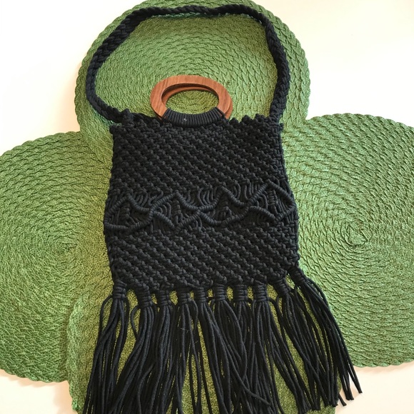 Danielle Nicole Black Macrame Crochet Handbag - Picture 2 of 5